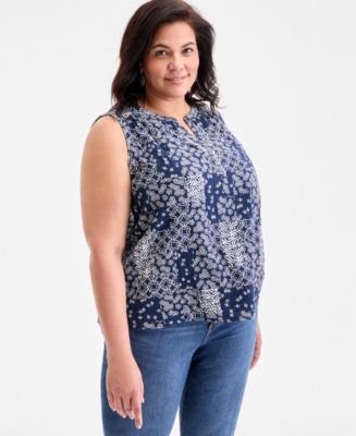 売れ筋商品|||スタイルアンドコー カットソー トップス レディース Plus Size Printed Tank Top, Exclusively at Macy's Patch Blue Style & Co Women's Printed V-Neck Tank Top, Created for