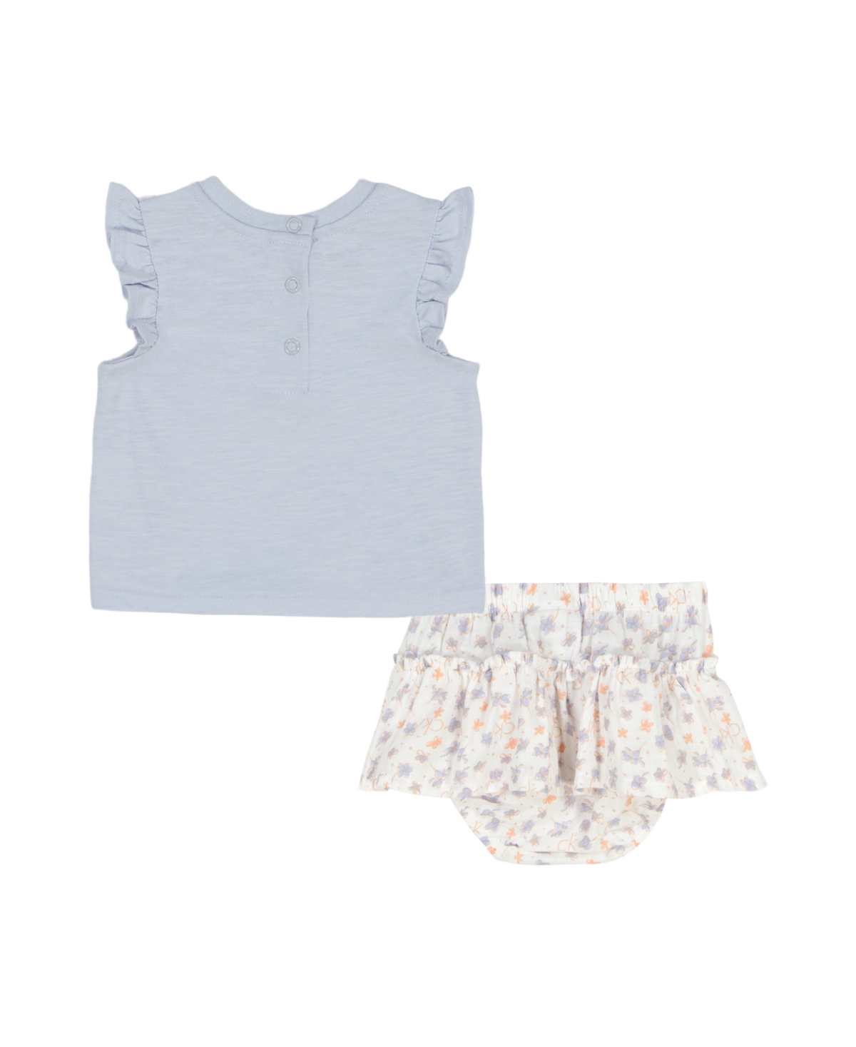 Calvin Klein Baby Girls 2-piece Rosette Logo T-shirt Printed Gauze Skirted Diaper Cover Set In Halogen Blue,white