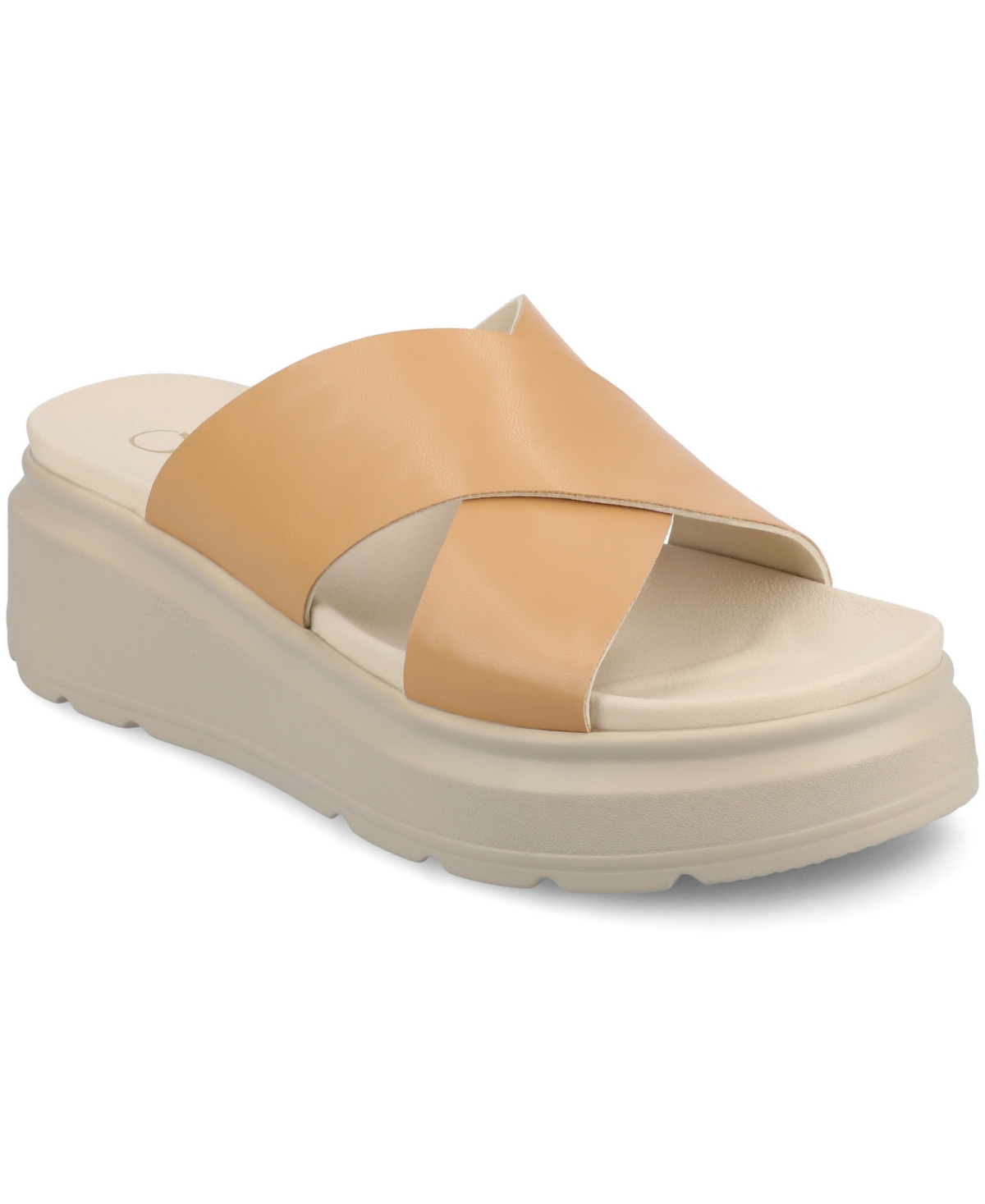 Shop Journee Collection Women's Cathie Crisscross Platform Wedge Sandals In Tan