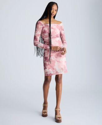 Women's Printed Ruched Long-Sleeve Dress