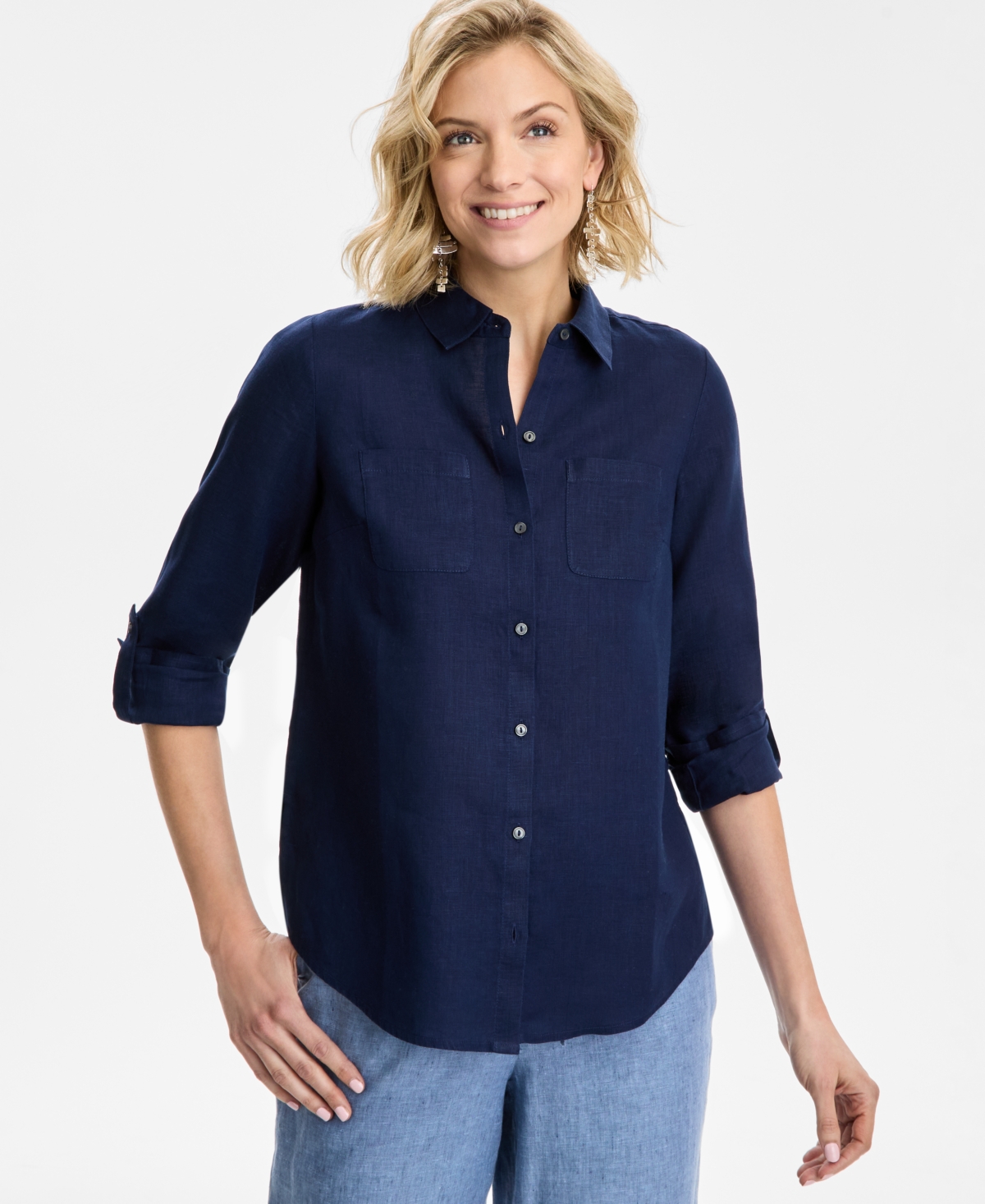 Women's 100% Linen Shirt, Created for Macy's - Intrepid Blue