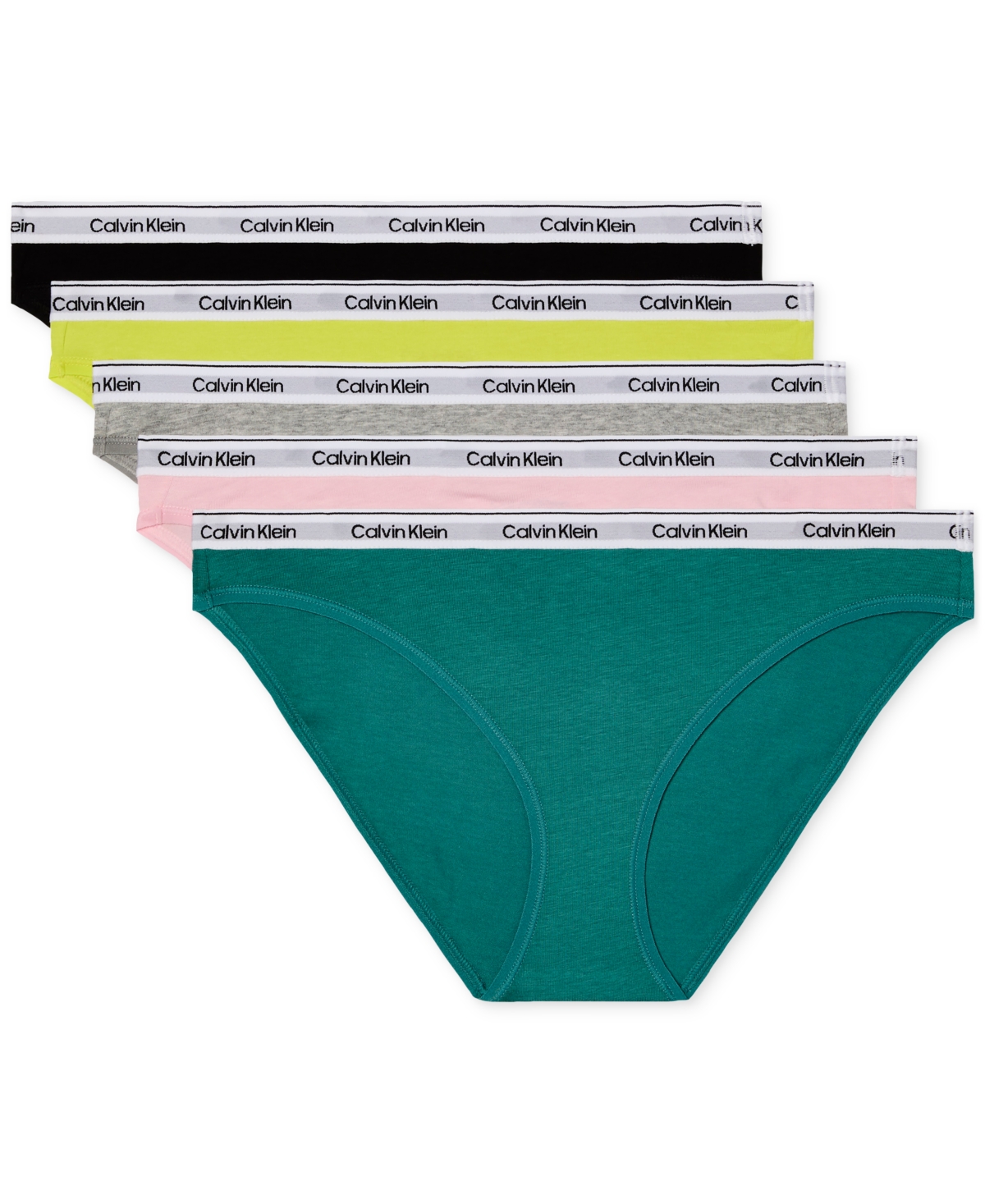 Shop Calvin Klein Women's 5-pk. Modern Logo Low-rise Bikini Underwear Qd5208 In Black,grey Heather,buff Pink,lively Teal