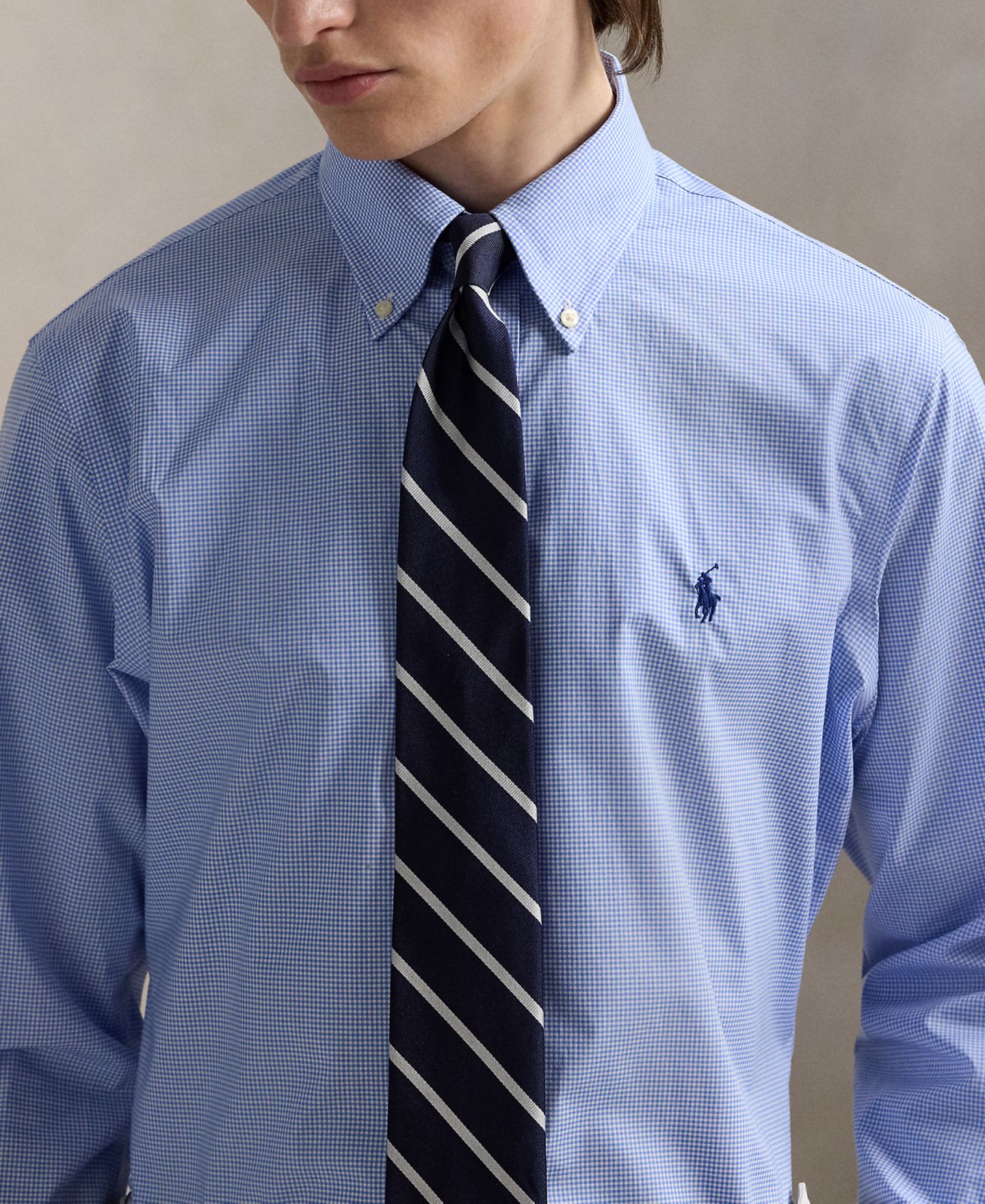 Мужская рубашка Polo Ralph Lauren Purepress Cotton Oxford, цвет: Синий / Белый — фото 3