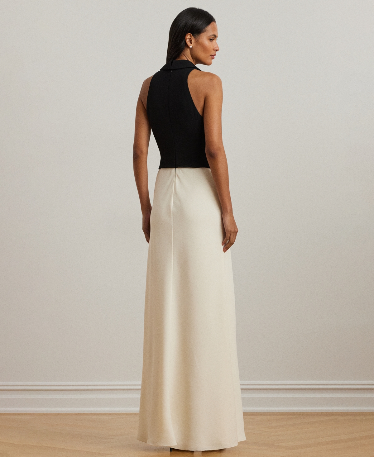 Shop Ralph Lauren Women's Two-tone Crepe Sleeveless Gown In Black