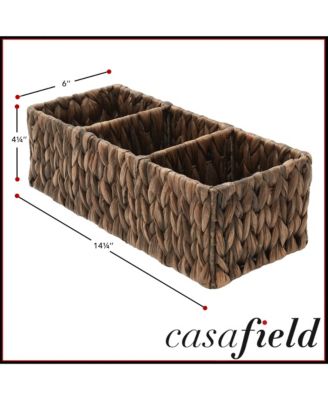 Set of 2 Water Hyacinth Storage Baskets with 3 Sections, Espresso - Woven Bin Organizers for Bathroom, Laundry, Pantry, Office, Shelves