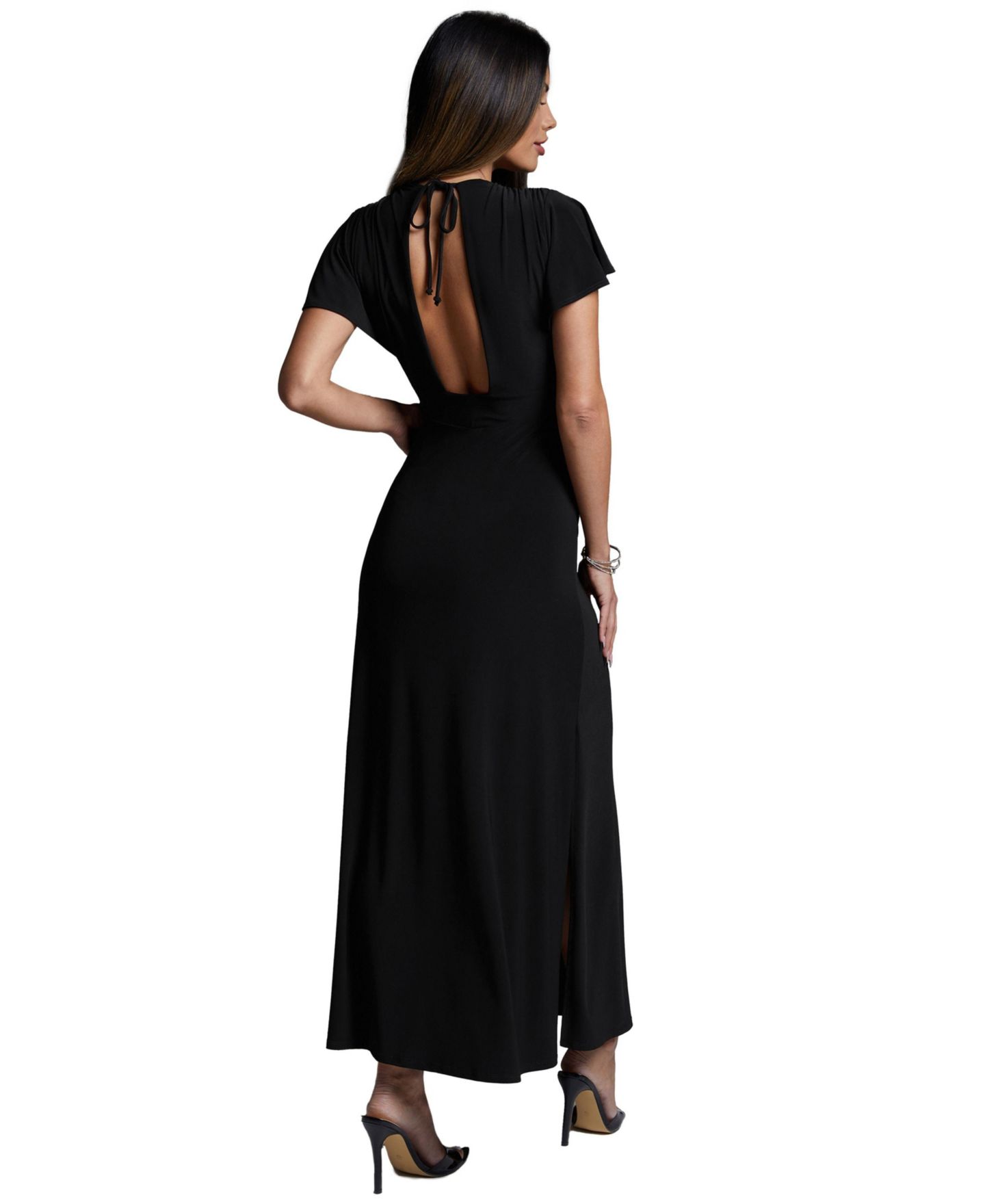 Женское платье Bebe Cap Sleeve V-Neck Full Maxi, цвет: Чёрный — фото 3