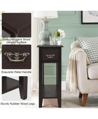 2-Tier Wood Drawer Shelf Narrow Bedside Sofa Side Table