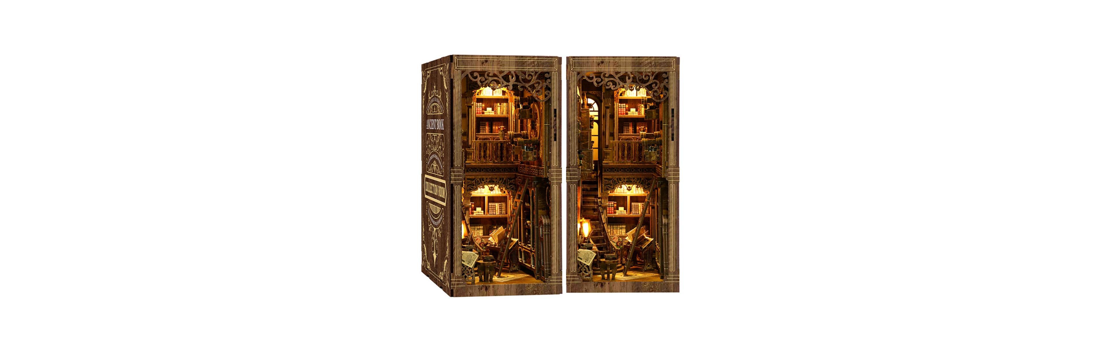 Hansilk Diy Book Nook Kit Diy Miniature House Kit Dollhouse Booknook Tiny House Decor 3D Wooden Puzzle, Gifts (Antique Book Collection Room