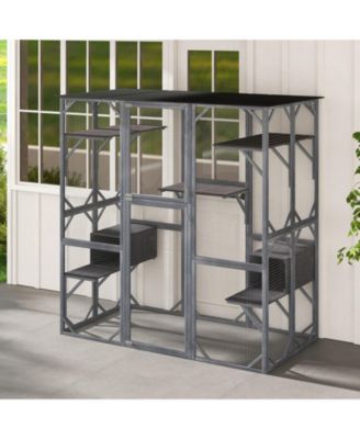 Outdoor Wooden Cat House with Weatherproof Asphalt Roof Durable Shelter for Feral & Pet Cats