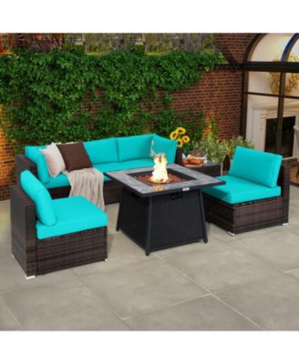 7 Pieces Patio Furniture Set with 35 Inches 50000 BTU Propane Gas Fire Pit Table and Waterproof Cover for Firpit
