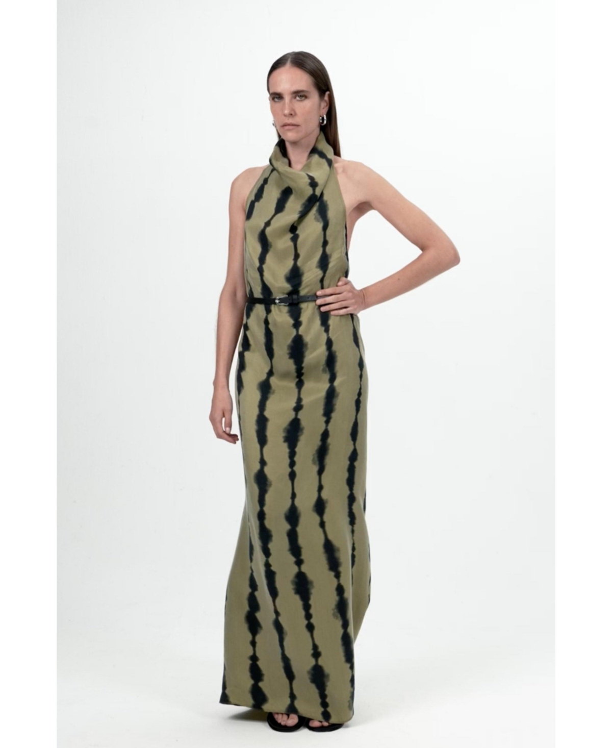 Women's Belt Detailed Printed Maxi Dress - Multi-colored