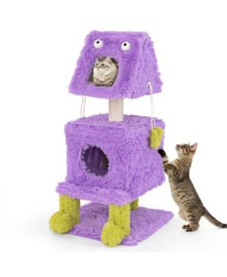 Cute Monster-Themed Cat Tower with 2 Private Condos Space-Saving Playhouse for Small Spaces