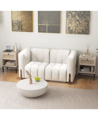 Rattan Nightstand Boho End Table with Drawer & Open Shelf for Living Room