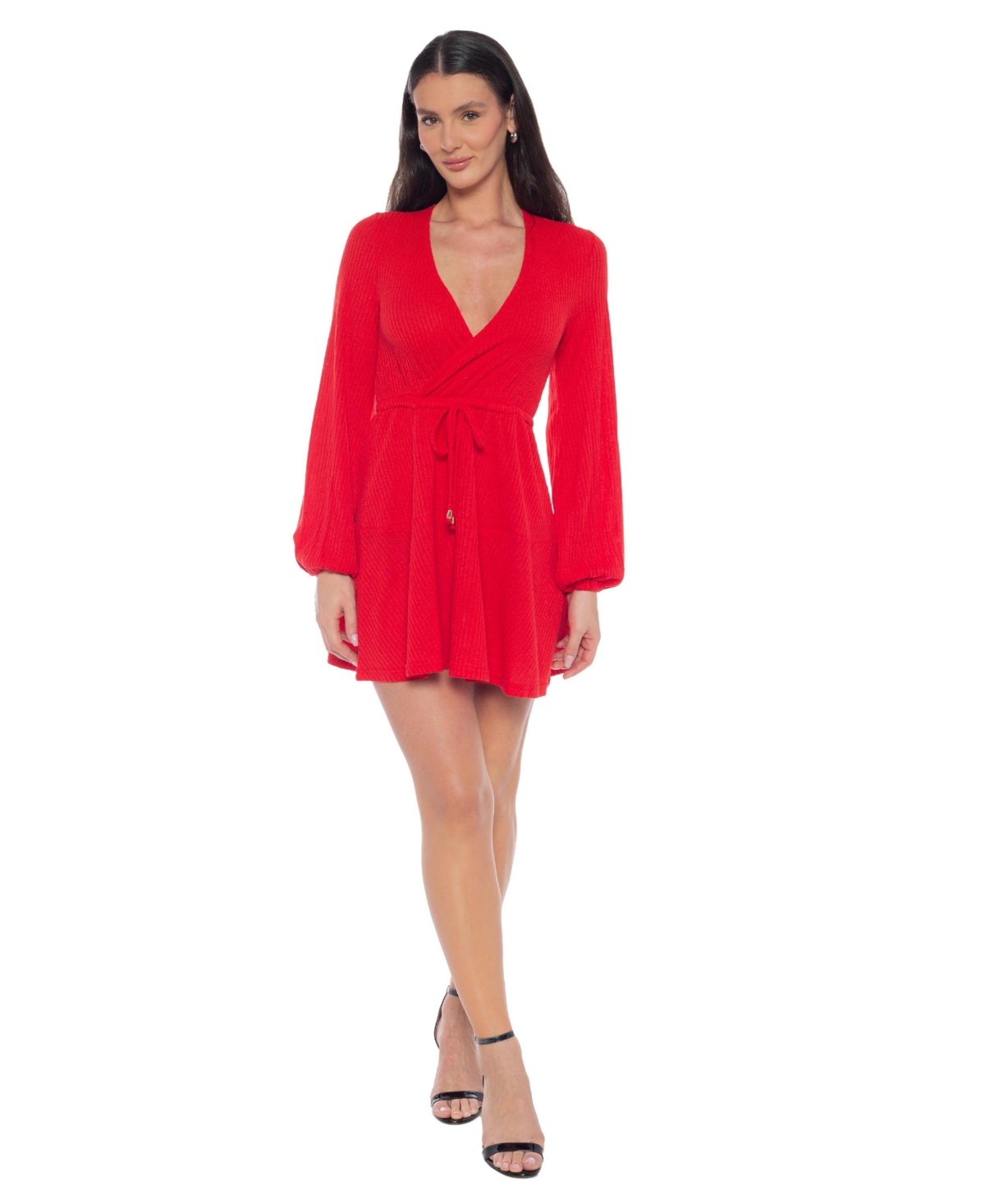 Women's Surplice Neck Flare Knit - Red