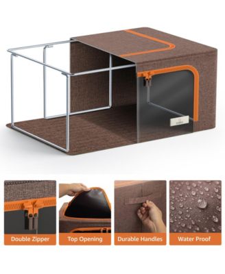 6 Pack Small Foldable Storage Box - Metal Frame, Oxford Fabric, Large Window & Handles - Organization for Bedroom, Linens & Clothes