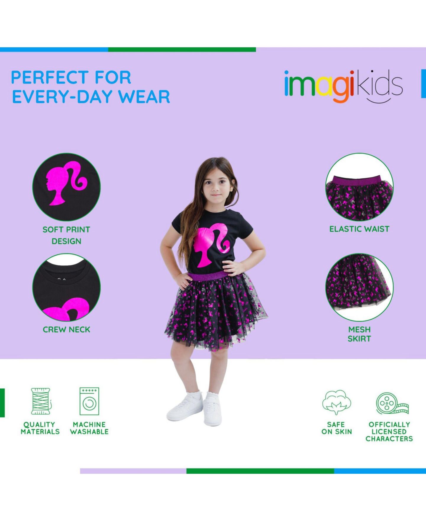 Юбка Barbie Metallic Print T-Shirt and Tulle Mesh Skirt для девочек-малышей, цвет: Чёрный / Розовый — фото 2