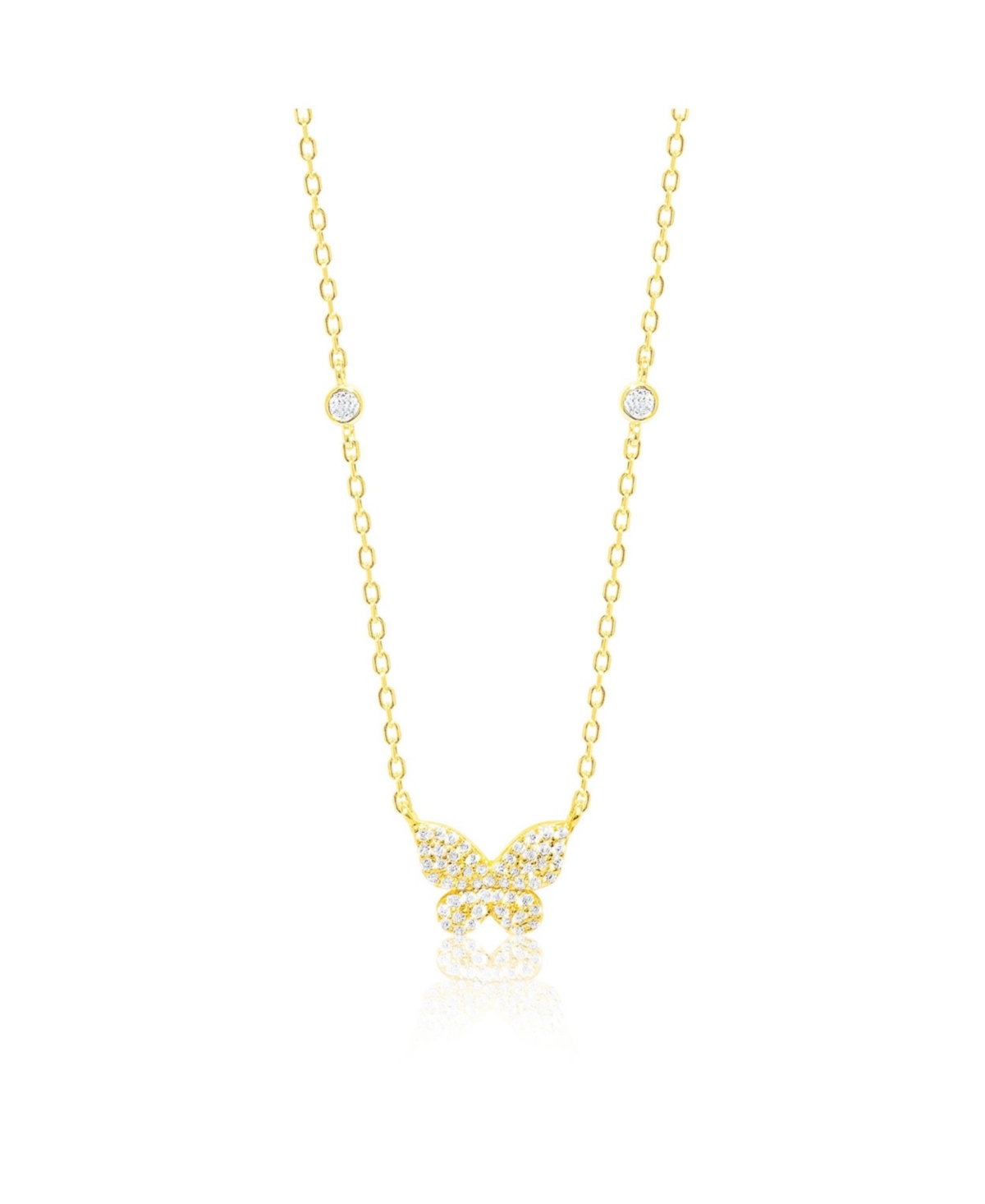 Pave Butterfly Necklace in Yellow Gold Tone Cz with Bezel Set Cubic Zirconia in the Chain - Gold