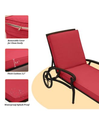 Outdoor Chaise Lounge with Cushions Patio Lounge Chairs with Wheels & Adjustable Backrest Aluminium Pool Sun Lounges Chairs for Outside, Beige