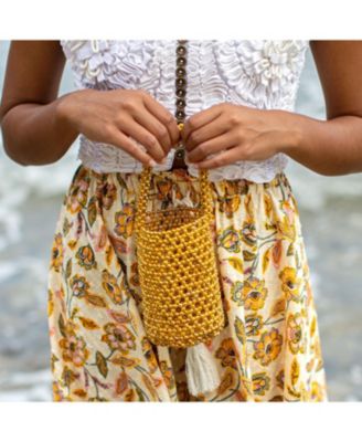 GOLDA Metallic Beads Bucket Bag In Gold