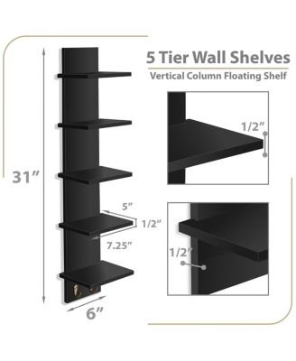 5 Tier Wall Mounted Floating Shelf Unit with Hooks - Home Decor and Storage Organizer