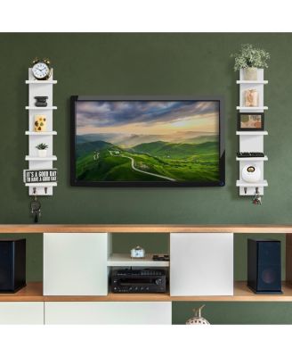 5 Tier Wall Mounted Floating Shelf Unit with Hooks - Home Decor and Storage Organizer