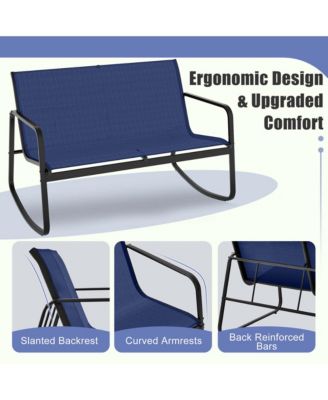 4 PCS Patio Rocking Set 2 Rocking Chairs & Loveseat with Glass-Top Table Outdoor