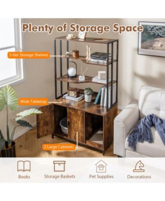 Cat Litter Box Enclosure with Storage & 3-Tier Shelves Stylish & Functional Hidden Litter Cabinet