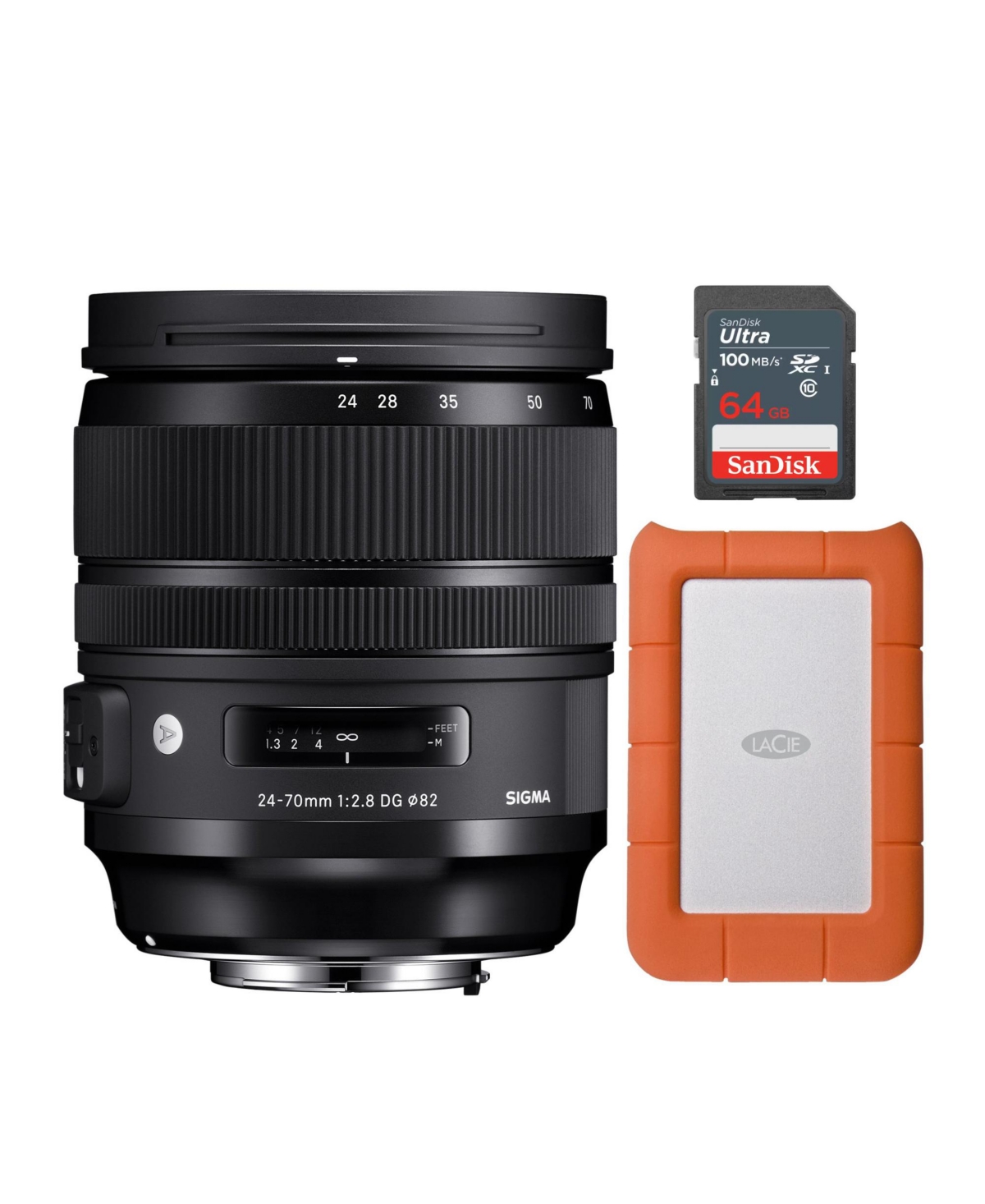 Sigma 24-70mm f2.8 Dg Os Hsm Art Lens for Nikon F with 1 Tb Hd and 64GB Sd - Black