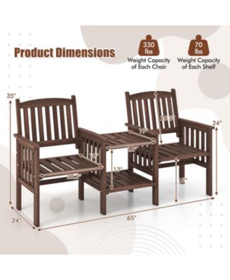 Outdoor Fir Wood Loveseat with 2-Tier Side Table and 1.96" Umbrella Hole