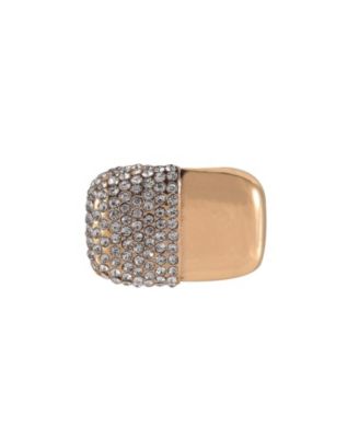 Gold Tone and Pave Crystal Stone Cocktail Ring