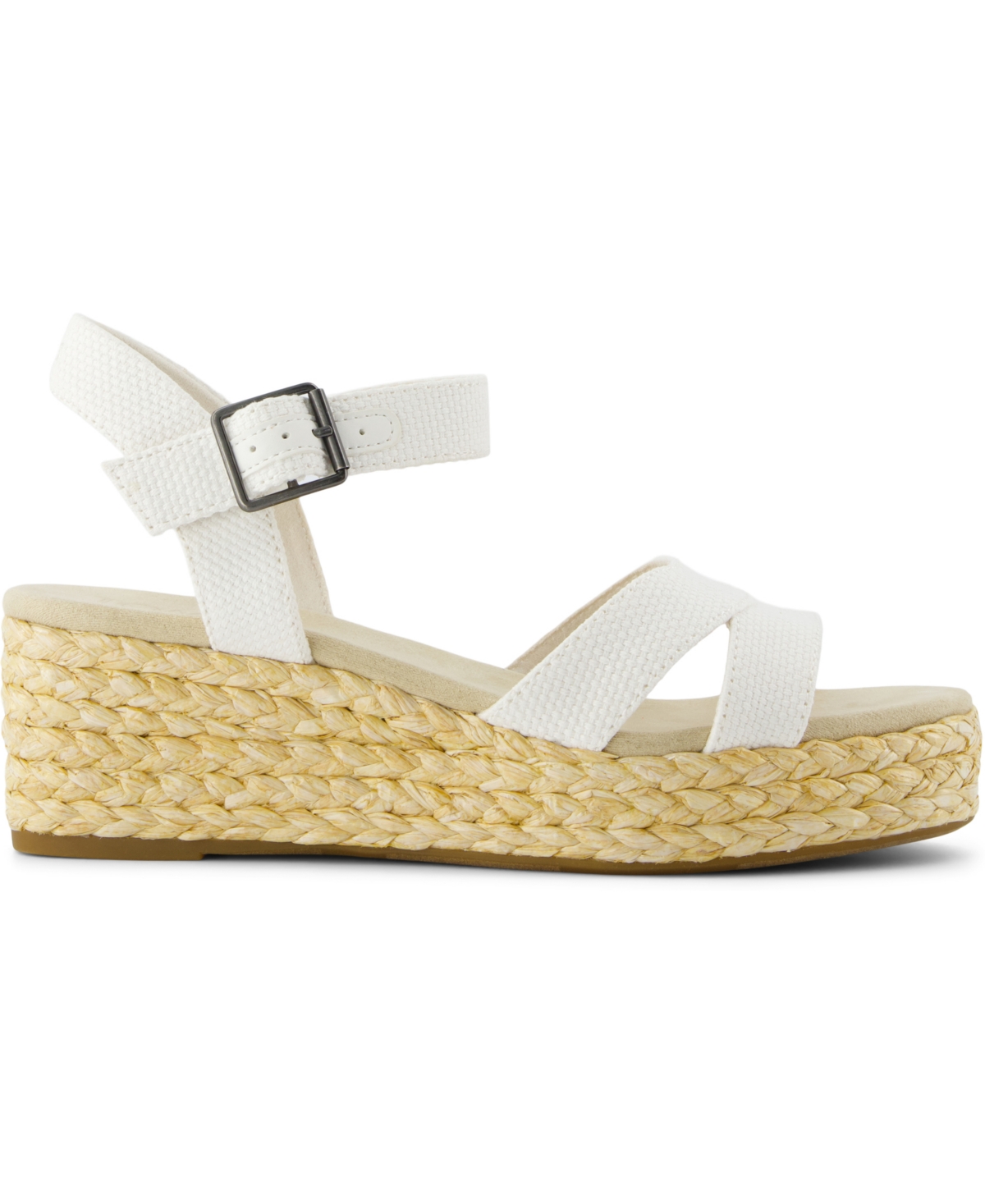 Shop Toms Women's Audrey Ankle Strap Wedge Sandals In White Beachside Woven