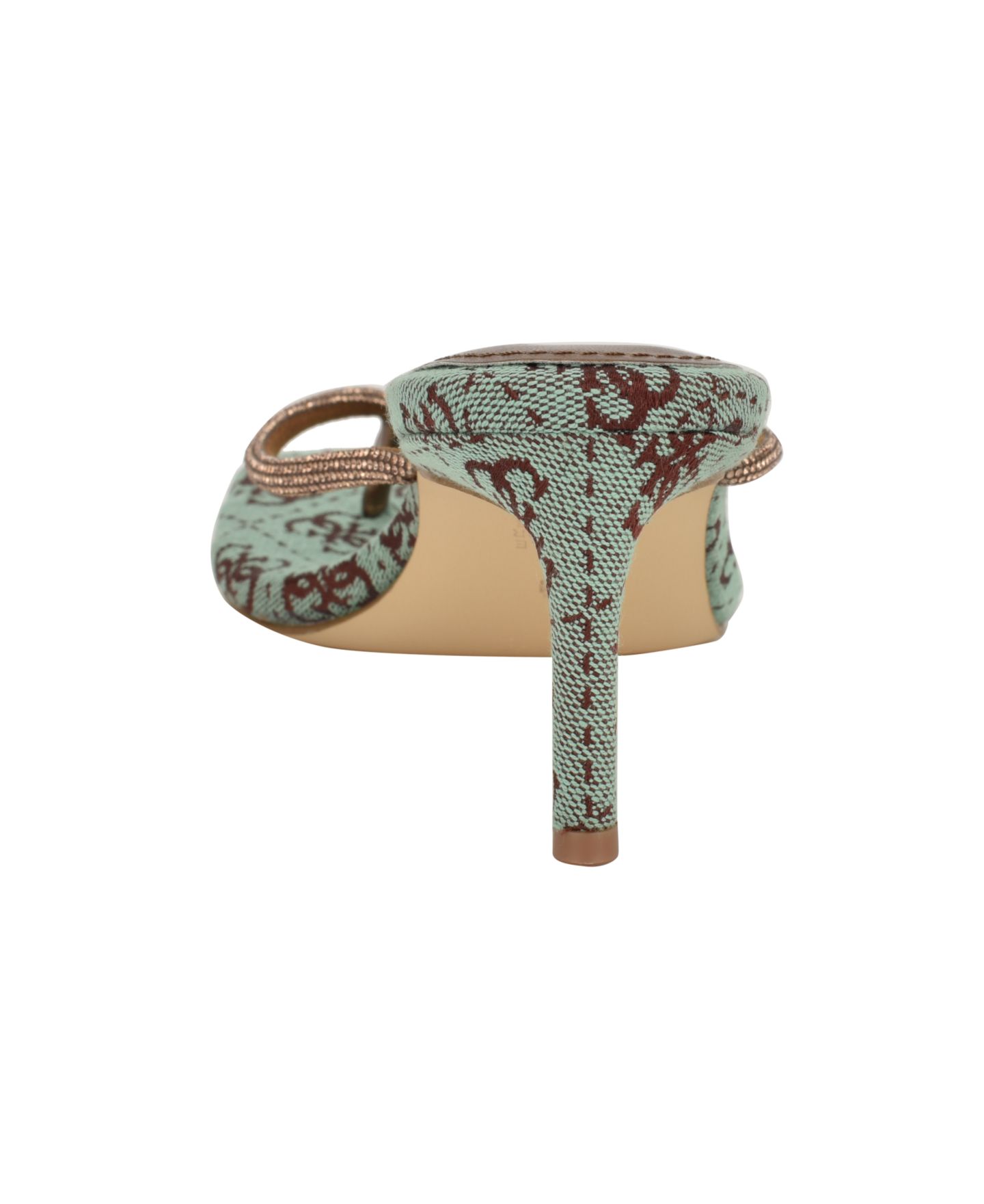 Женские сандалии GUESS Mayan Rhinestone Thong Kitten Heel, цвет: Бронзовый / Бирюзовый — фото 3