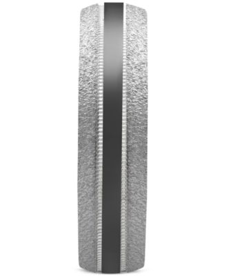 Men's Bark & Brushed Finish Wedding Band in Sterling Silver & Black Rhodium-Plate