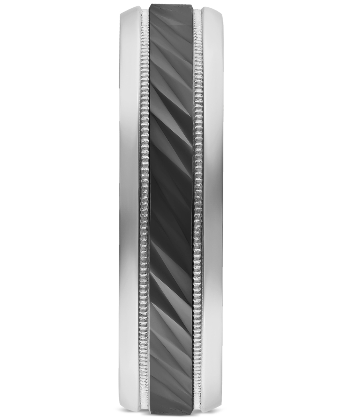 Macy's Men's Milgrain Bead Step-edge Wedding Band In Sterling Silver & Black Rhodium In Silver  Black