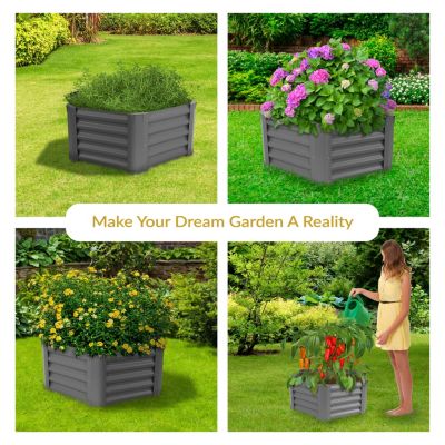 Raised Powder-Coated Steel Hexagon Planter Garden Bed Kit for Plants, Flowers, Vegetables and Herbs - 41" W x 16" Deep