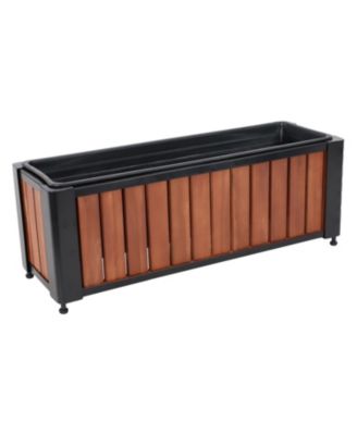 Acacia Wood Slatted Planter Box with Removable Insert - 24" W x 8.25" D x 8.75" H