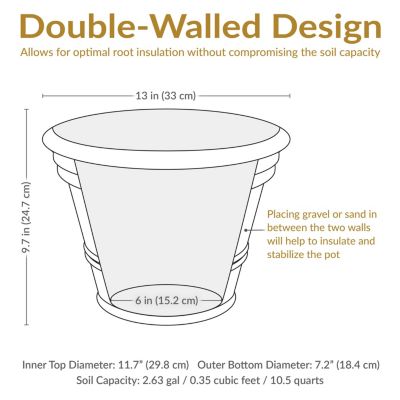 Indoor/Outdoor Patio, Garden, or Porch Weather-Resistant Double-Walled Laurel Flower Pot Planter - 13" - Rust Finish