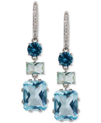 Eliot Danori - Silver-Tone Mixed Stone Triple Drop Earrings