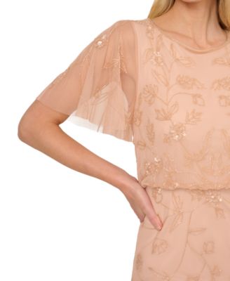 Women's Beaded Flutter-Sleeve Gown