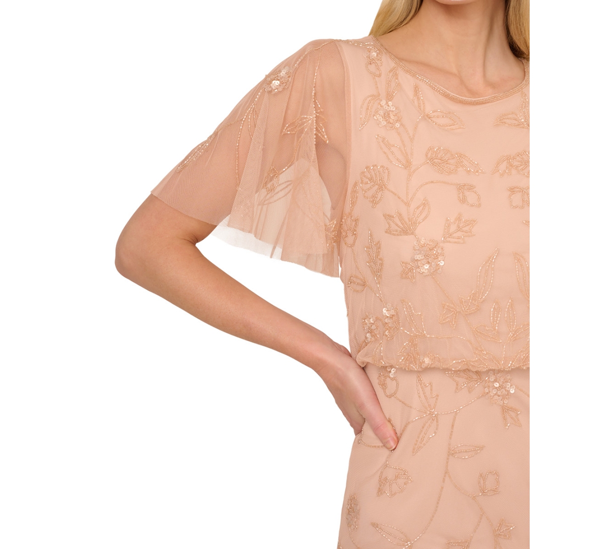 ADRIANNA PAPELL WOMEN'S BEADED FLUTTER-SLEEVE GOWN 