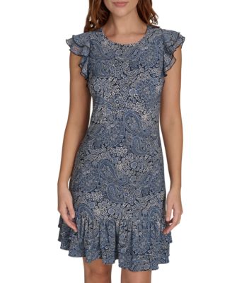 Women's Printed Flutter-Sleeve Shift Dress