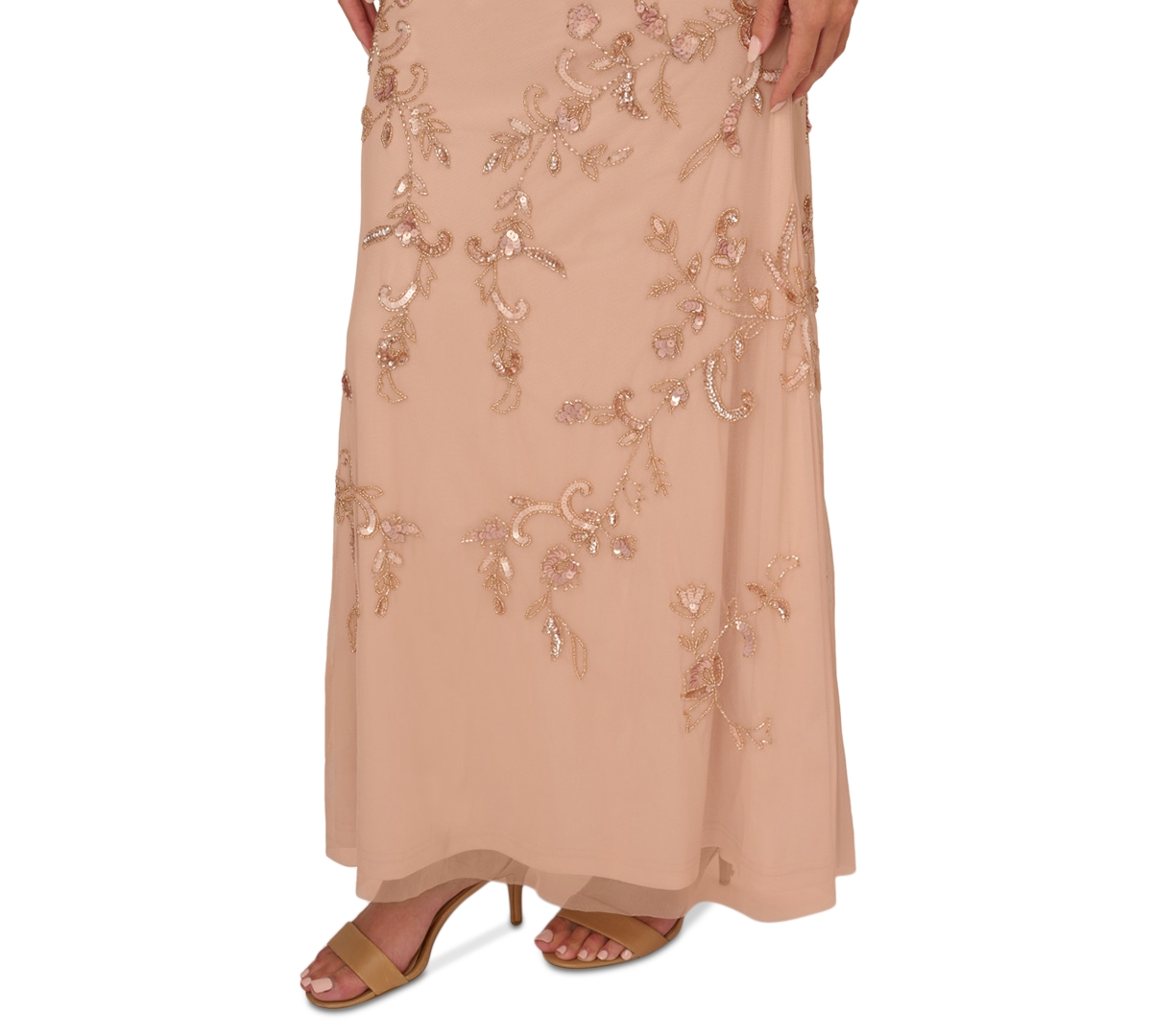 ADRIANNA PAPELL WOMEN'S BEADED CAPE-SLEEVE GOWN 
