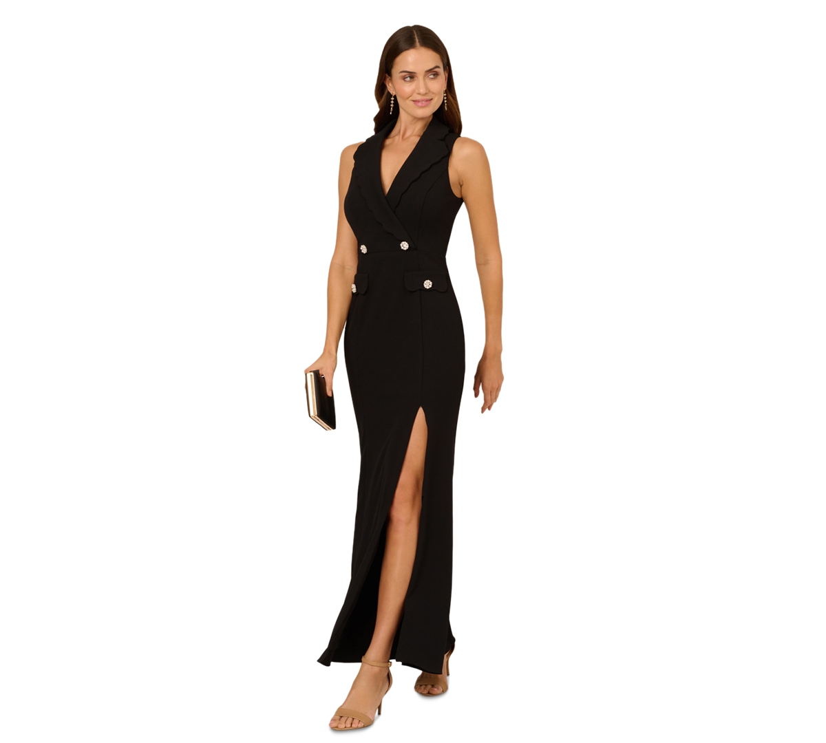 ADRIANNA PAPELL WOMEN'S SCALLOPED TUXEDO GOWN 