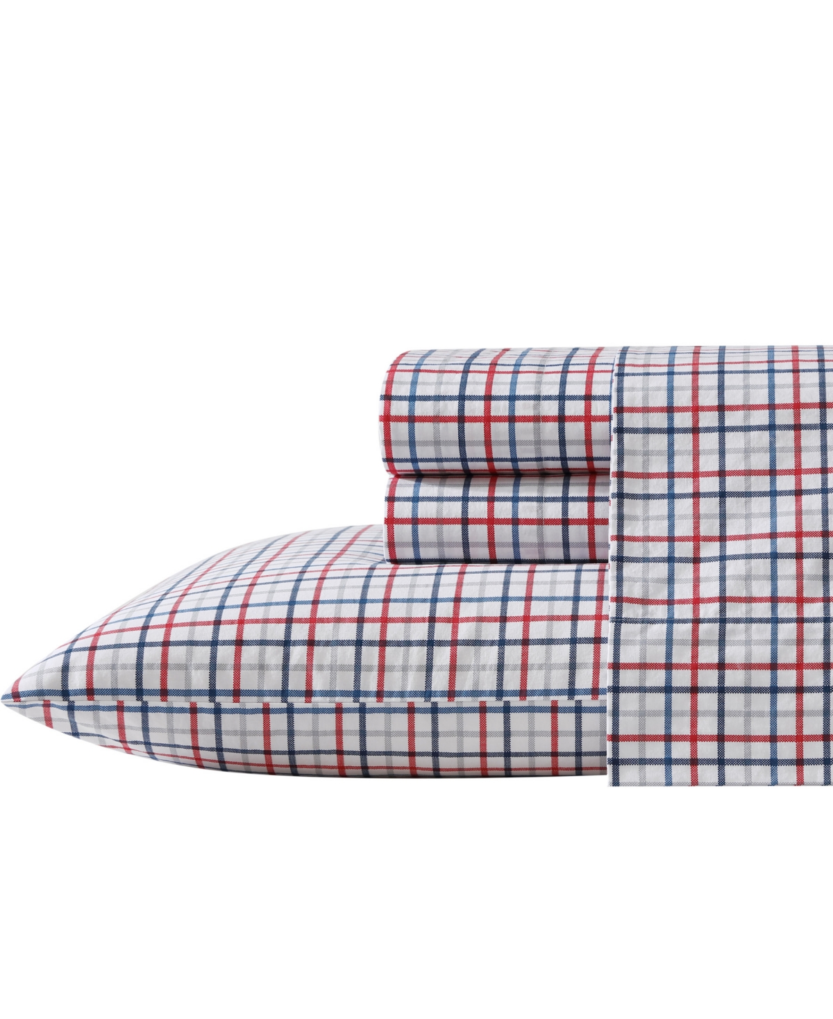 Nautica Boating Tattersall Plaid Grey Full Sheet Set In Boating Tattersall Red
