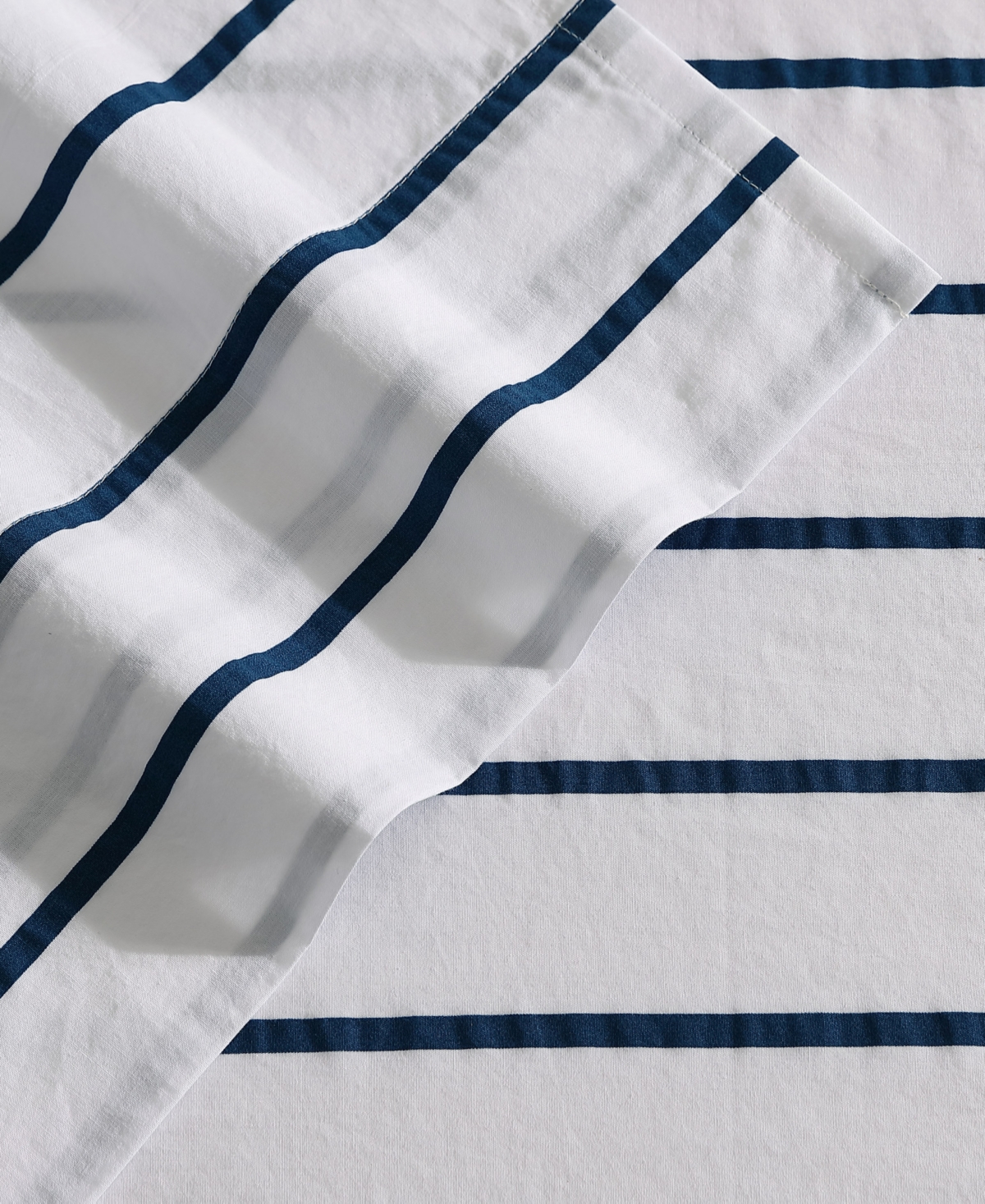 Nautica Cotton Percale 4-piece Sheet Set, Queen In Brenton Stripe Navy