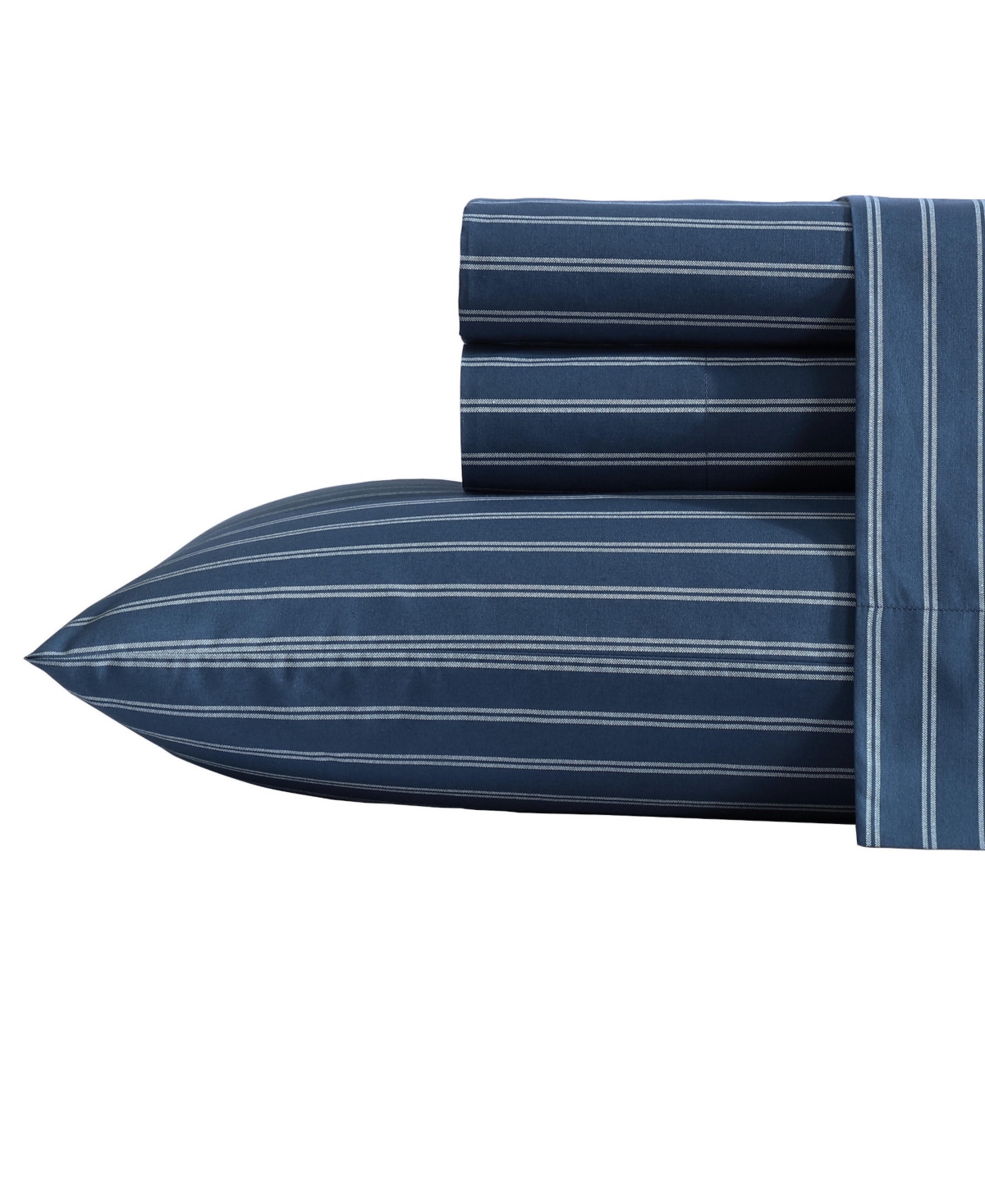 Nautica Cotton Percale 4-piece Sheet Set, Full In Richmond Stripe Blue