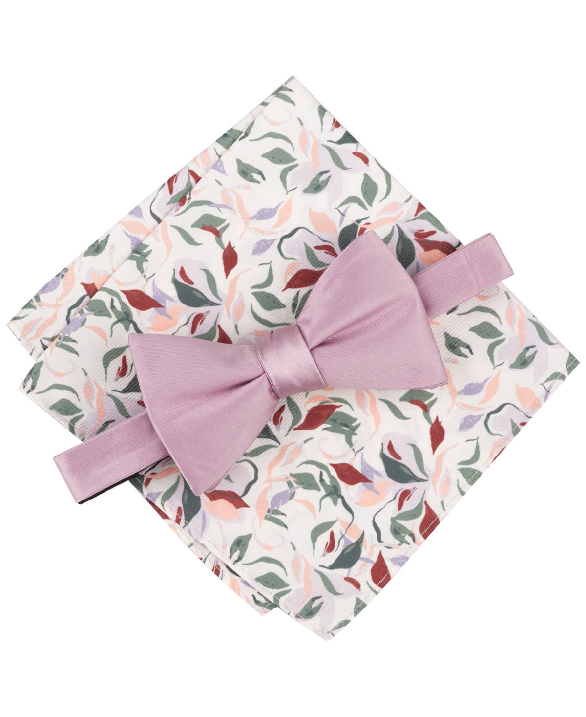 Bar Iii Men's Solid Bow Tie & Floral Pocket Square Set, Exclusively At Macy's In Pink