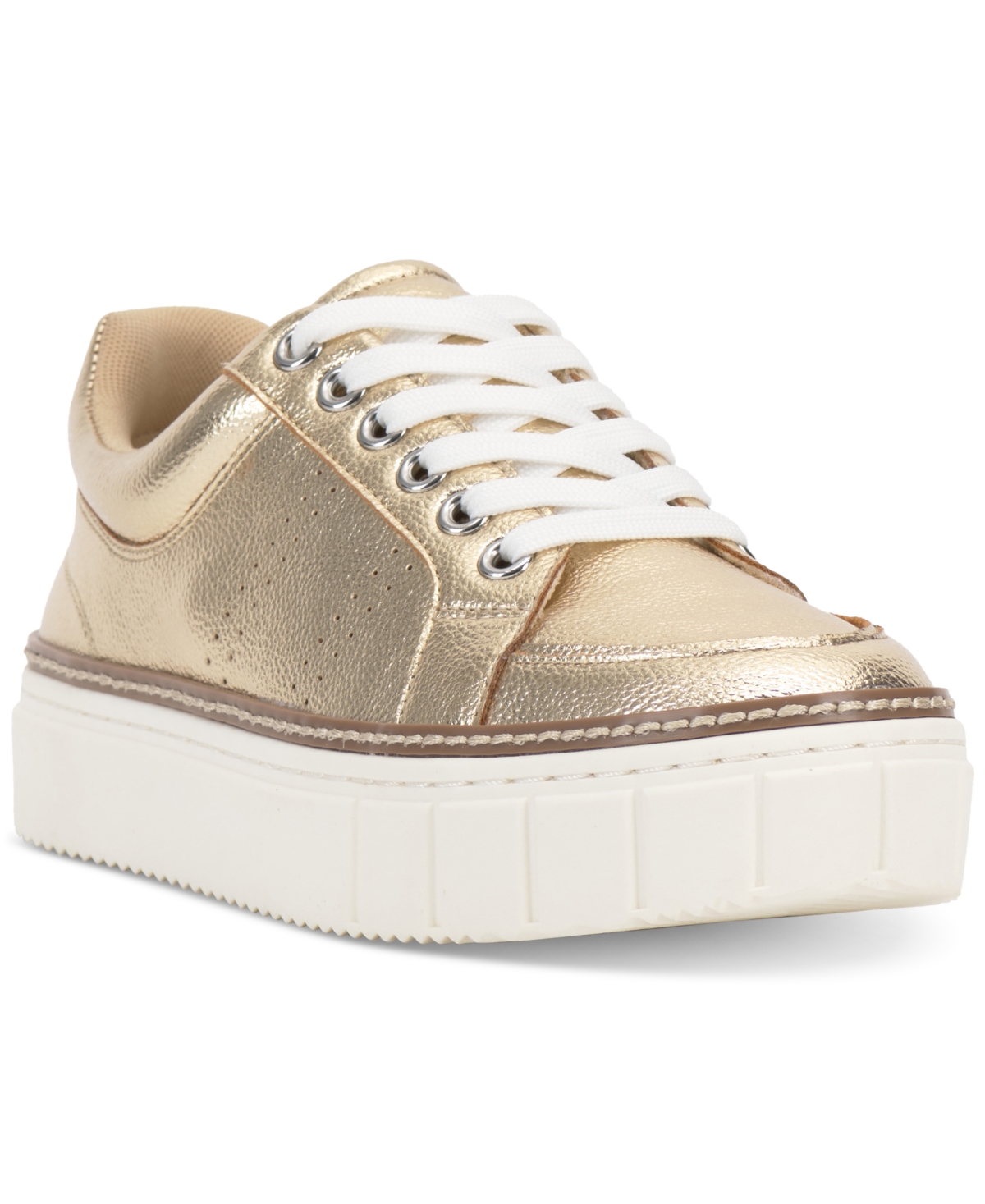 Shop Vince Camuto Women's Randay Lace-up Platform Sneakers In Egyptian Gold Faux Leather