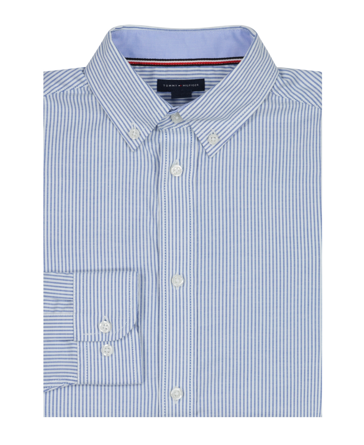 Shop Tommy Hilfiger Big Boys Long Sleeve Stretch Bengal Stripe Oxford Shirt In Blue