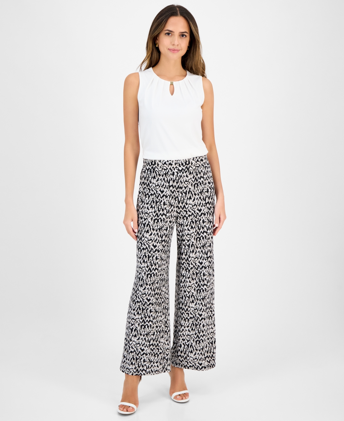 Women's Printed Wide-Leg Pull-On Pants - Summer Straw Multi